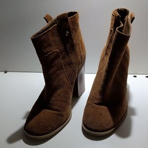 Nine West Brown Suede Block Heel Ankle Booties